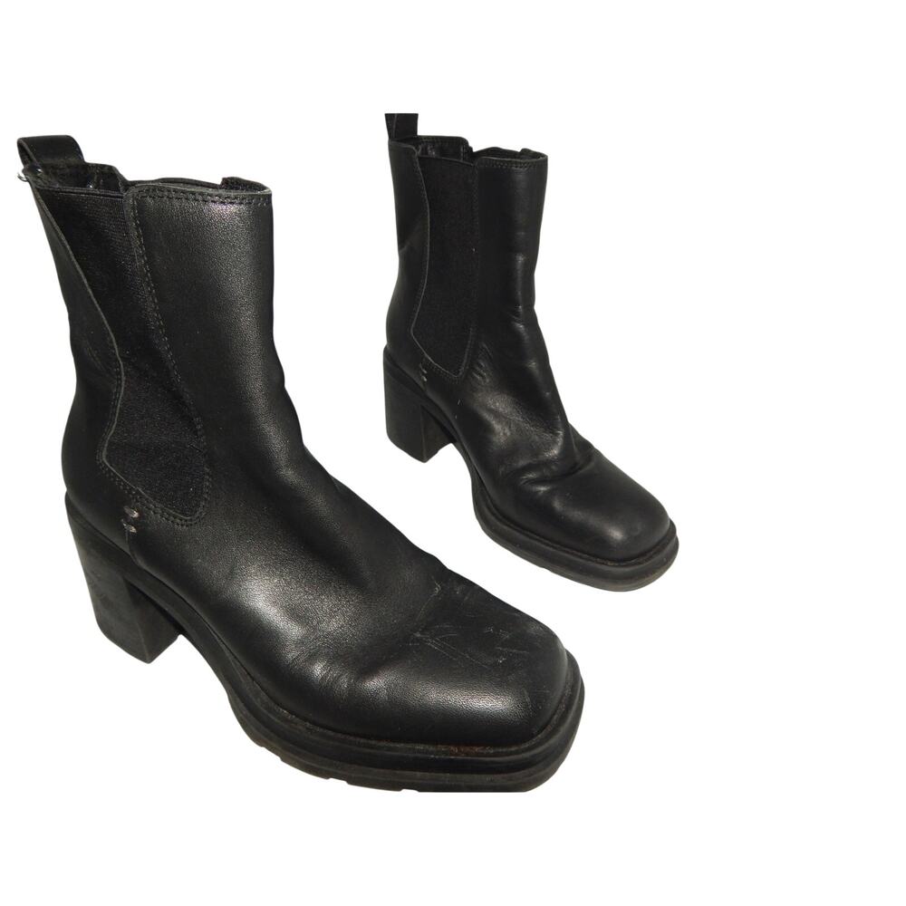 Y2K Crown Vintage Women Black Leather Chucky Boots Size 7.5